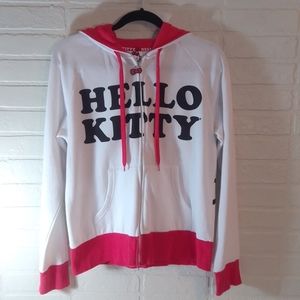 Junior's Hello Kitty white Japanese cat red bow and ears costume hoodie Size XXL